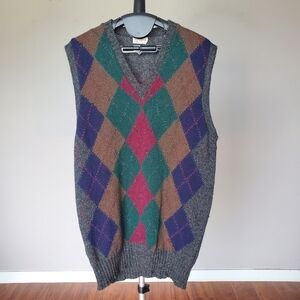 Vintage Alan Paine Argyle Sweater Vest 100% Shetland Wool Made in England 42 EU